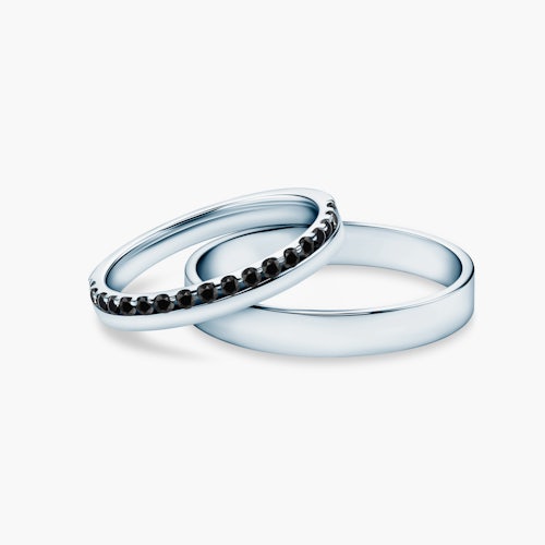 Obrączki Dream: białe złoto, czarne diamenty, płaskie, 3 mm